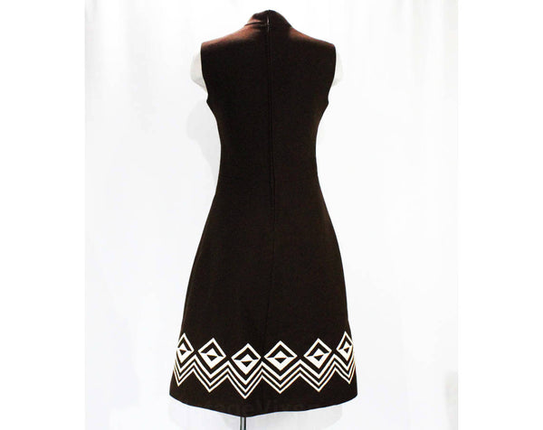 Size 6 1960s Dress - Chocolate Brown Wool 60s Mod Geometric White Embr –  Vintage Vixen Clothing