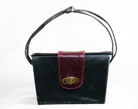 Vintage 1930s Color Block Box Bag - 30s Handbag - Forest Green