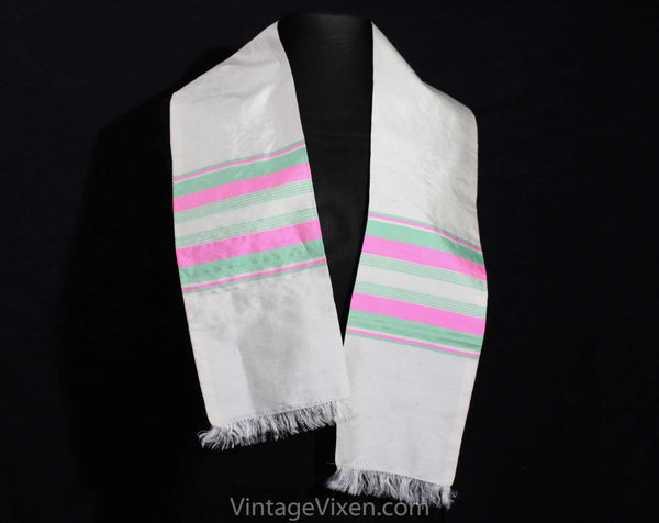 Handwoven Peach-Pink Silk Shawl from Thailand Featuring Stripe Pattern