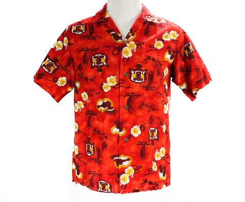 1960's Mens Red & White Hawaiian Shirt