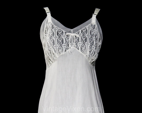 Large 50s White Full Slip - Size 12 Sheer Bias Cut Lingerie with Ruffl –  Vintage Vixen Clothing