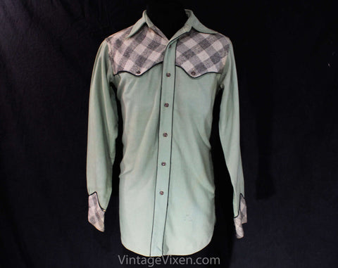 Men's Small 1930s 40s Western Shirt - Sage Green Gabardine & Gray ...