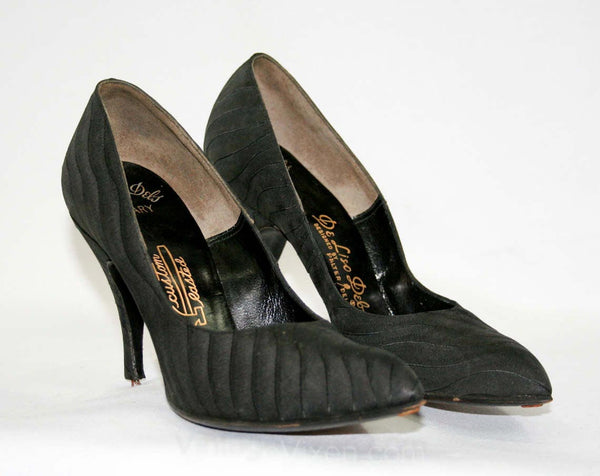 1950's High Heels Vintage Black Suede Shoes Silver Lame -  Finland