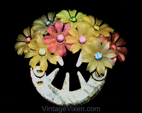 50s Rhinestone Flowers Ponytail Holder - 1950s Hair Clip