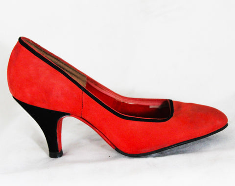 Size 4 Art Deco Shoes - Unworn 1950s Salmon Pink & Black High