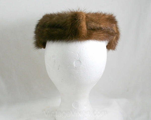 Vintage 1950's Sears Fashion Millinary ILGWU Mink Pillbox Hat with Fabric order Crown