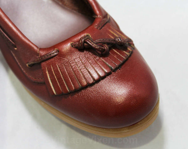 Size 6.5 W Leather Shoes - Dexter - High Quality Sophisticated 1980s Fine online Oxblood Brown Leather - Stacked Wood Heels - Deadstock - 43149-3