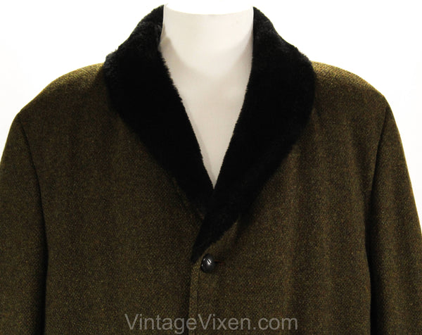 XL Men's Towncraft Car Coat with Faux Fur Collar - 1950s 1960s