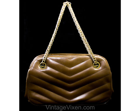 Chevron Quilted Handbag - Brown