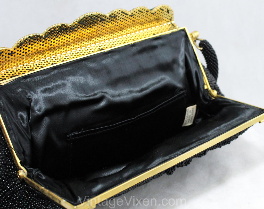 Black Beaded Evening Bag - 1950s Formal Purse - 50s 60s Caviar Beads H –  Vintage Vixen Clothing