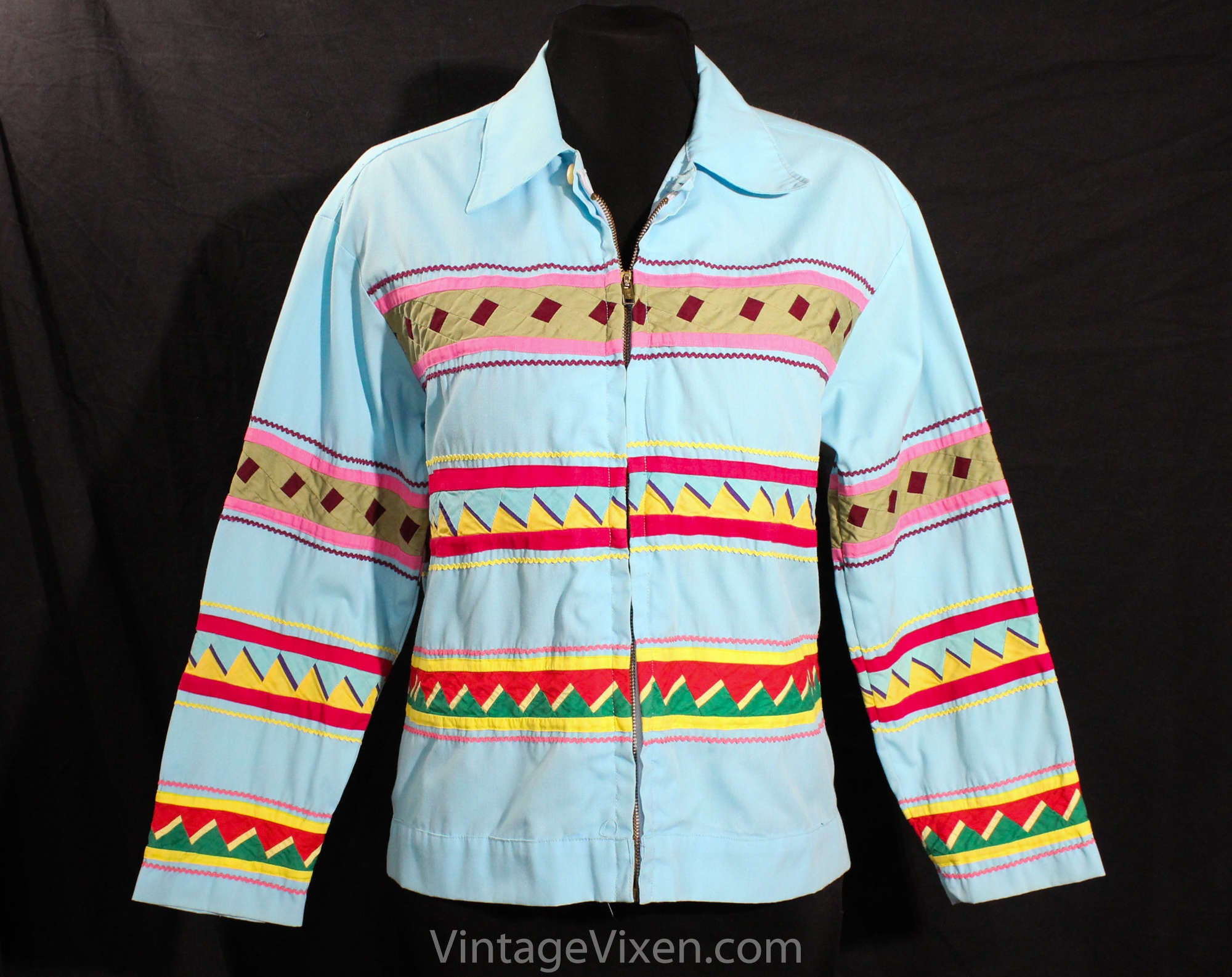 Size 12 Seminole Patchwork Jacket - Terrific 50s 60s Turquoise