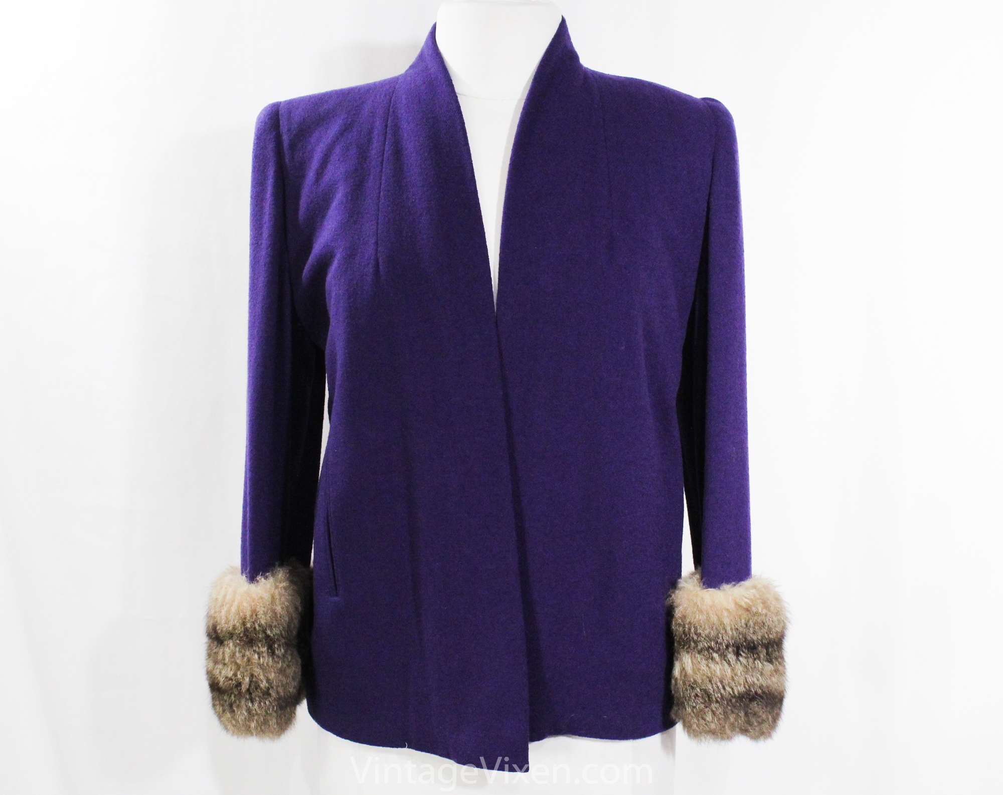 Size 10 1930s Purple Swing Jacket with Fur Cuffs - 30s 40s Movie