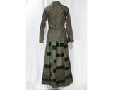 Size 6 Forest Green Dress Set - Autumn 1970s Tailored Shirt & Maxi Skirt - 2-Pc Folkloric Floral and Velveteen Dress - Mr Hank - Bust 34