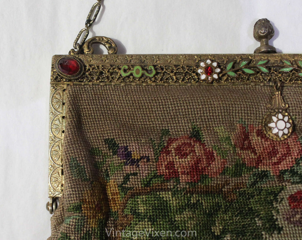 Vintage Small Embroidered Bag Petit Point Purse Small 30s 