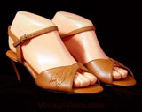 Unworn Size 8 Tan Sandal - 30s Style Sandals - Brown 1970s Shoes - Woven Deco Detail - 70s Strappy Heels - Open Toe - NOS Deadstock - 8M