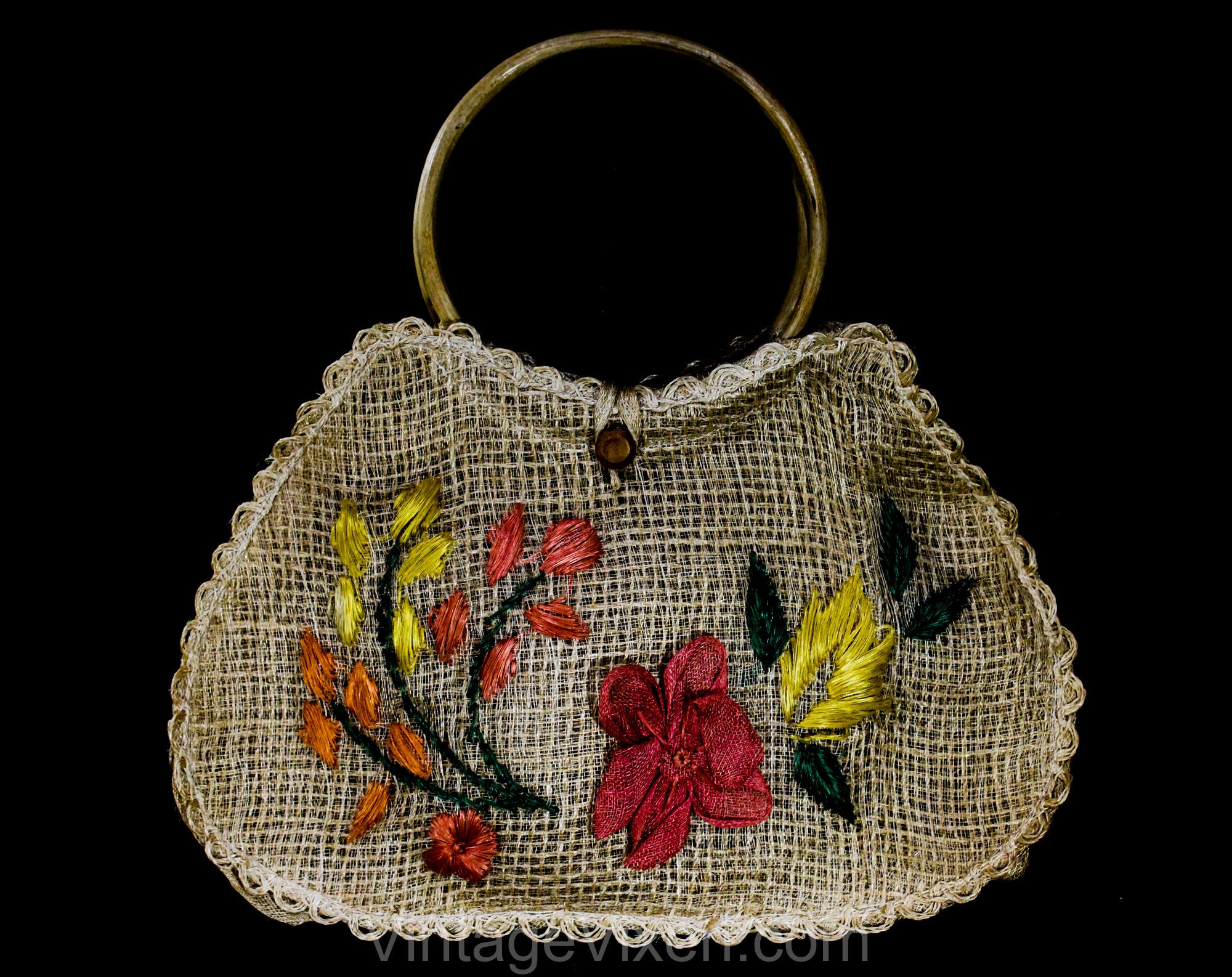 floral boho hippie satchel bag with embroidery beaded handmade