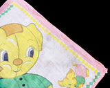 Children's Handkerchief Lot of 3 - 40s 50s Child's Novelty Print Cotton Hanky - Yellow & Pink Puppy Dogs - Tight Rope Circus Bunny - 49679