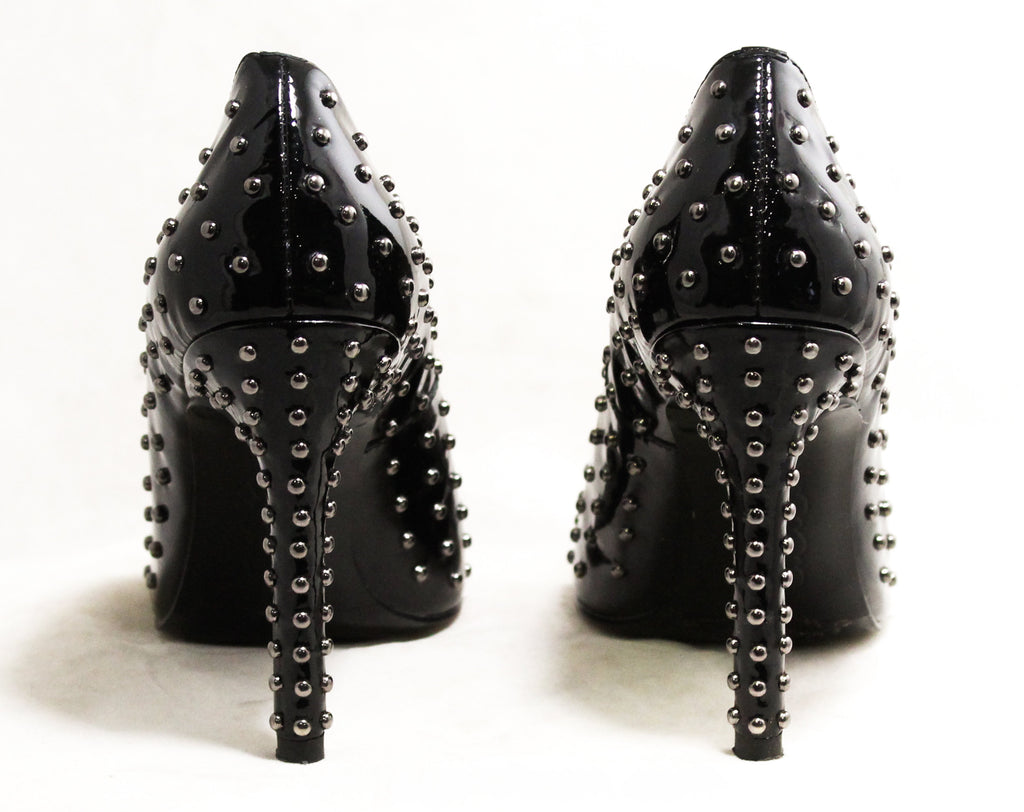 Black Metal Spikes Studs Point Head Stiletto Super High Heels Shoes