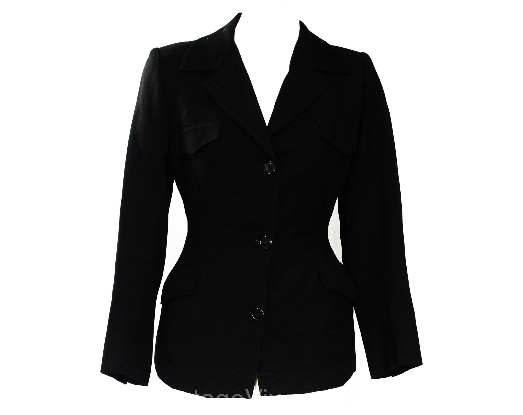 Vintage 1940s Black Gabardine Wool Ladies Suit