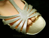 Size 8 Sparkling Gold Sandals - Glam Unworn 1960s Metallic Shoes - 60s Open Toe T Strap Evening Cocktail Pump - NOS Deadstock - 8M