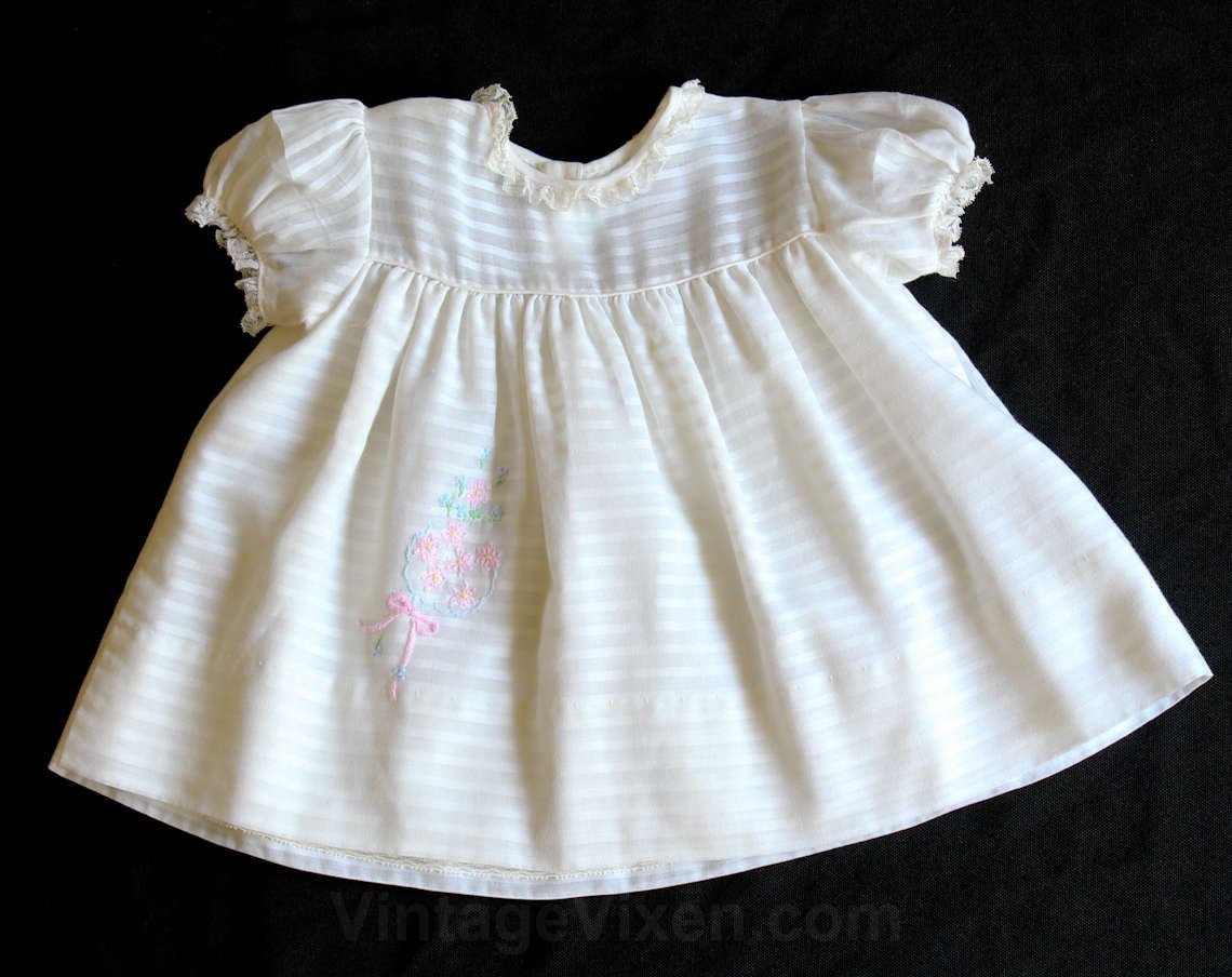 50s Baby Dress Size 6 Months 1950s White Cotton Frock Antique St Vintage Vixen Clothing