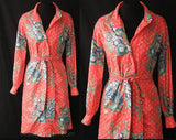 Size 4 Designer Dress - 1960s Floral Eyelet Sheath by Geoffrey Beene - Coral & Blue Cotton Shift Dress - Spring - Summer - Bust 34 - 37937-1