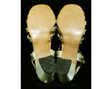 Size 6.5 Sparkling Gold Sandals - Glam 1960s Metallic Shoes - 60s Open Toe T Strap Evening Pump - NOS Deadstock - 6 1/2 M - 44531-20