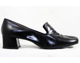 Size 8.5 Shoes - Black Leather 1960s Pumps with Storybook Lace-Up - Classic 50s 60s Fairytale Heels - NOS Deadstock - Size 8 1/2 AA Narrow