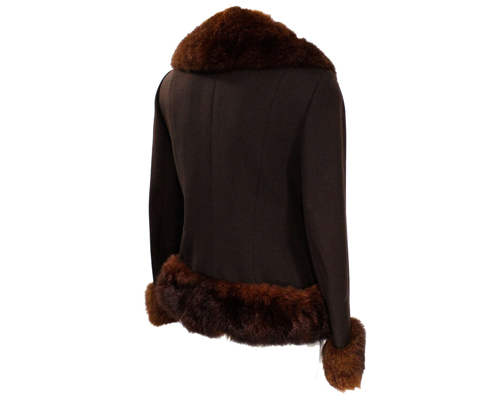 Size 2 Posh 1960s Jacket with Fur Collar & Cuffs - Chocolate Brown