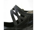 Size 5.5 Black Shoes - 1950s Leather Peep Toes with Elegant Cutwork - 5 1/2 A / AAA Narrow Width Pumps - Deadstock - Sophisticated - 40056-1