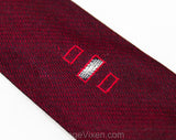 50s Maroon Sharkskin Tie - 1950s Dark Red MCM Skinny Necktie - Mid Century Modern 50's - Geometric Rectangles Pattern Brocade - Donegal