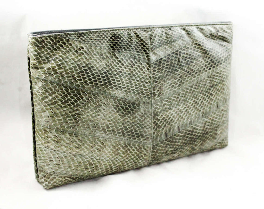 1980s Gray Snakeskin Handbag 80s Envelope Purse Beautiful Grey Sna Vintage Vixen Clothing