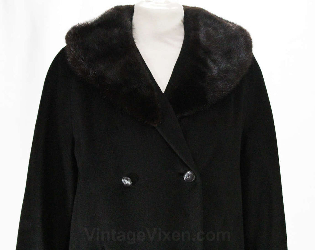 Size 10 Black Coat with Mink Collar - Haute Quality 1950s