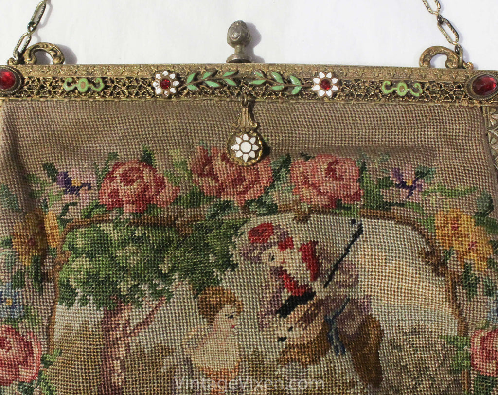 Vintage 1940s Needlepoint Tapestry Purse Large Handbag