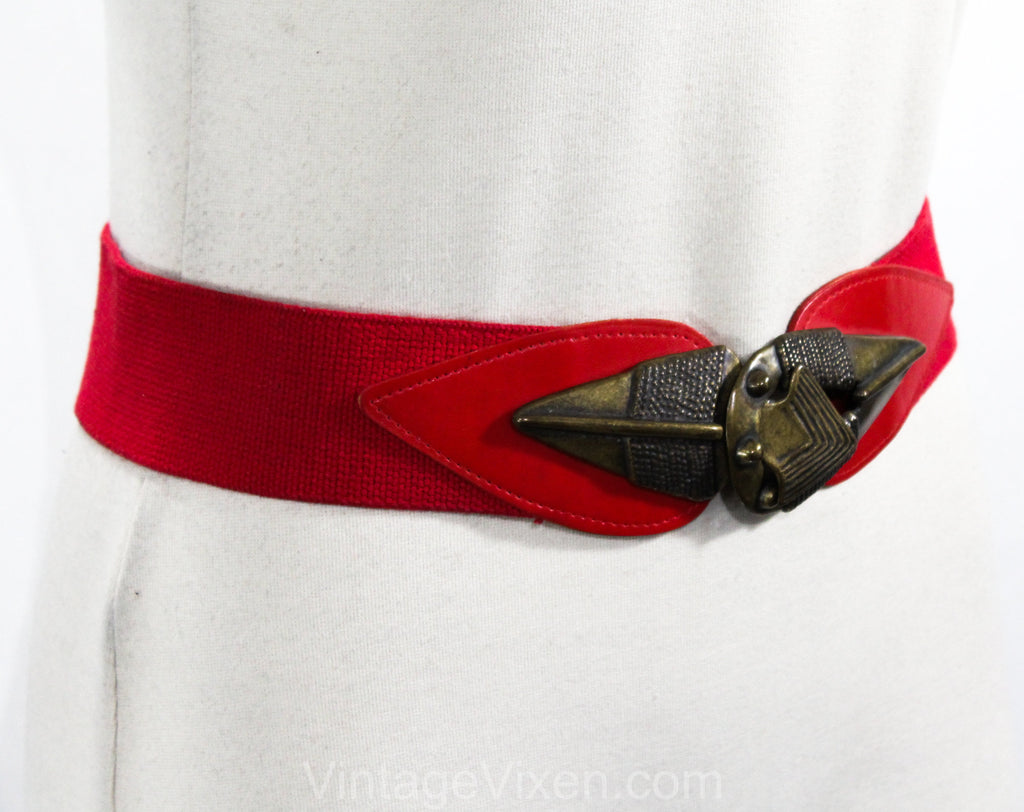 RED CINCH BELT // Vintage Revcor 80's New Wave Elastic 