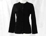 Size 10 Halston Cardigan - Black Wool Knit Long Sleeved Button Front Sweater - 80s 90s Designer Label - Minimalist Beatnik Chic - Bust 36