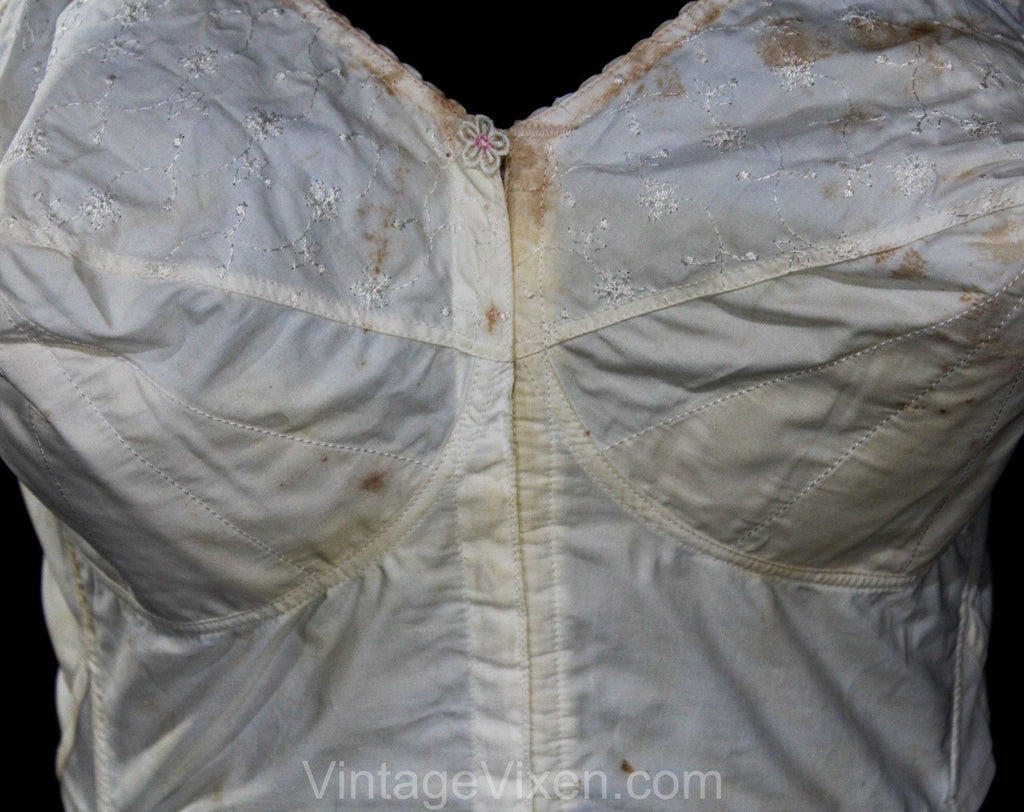 42D 1950s White Long-Line Bra - As Is Large Bombshell Bustier - 50s Me –  Vintage Vixen Clothing
