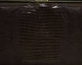 1950s Reptile Purse - Dark Brown Leather Handbag - Classic 50s 60s Bag - Goldtone Metal Hardware - Top Handle Bag - Near Mint! - 38906