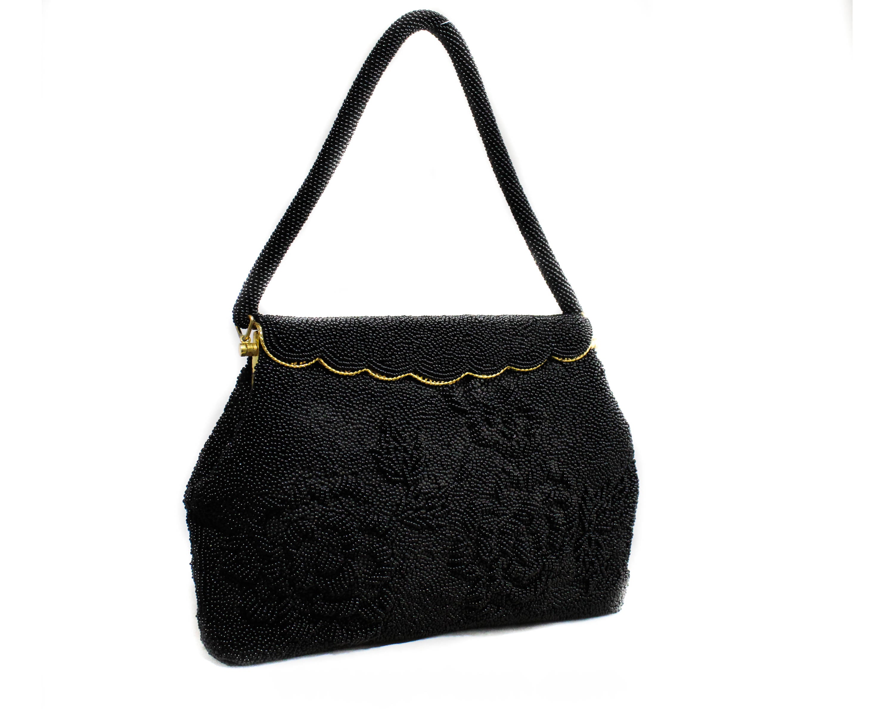Black Beaded Evening Bag - 1950s Formal Purse - 50s 60s Caviar Beads H –  Vintage Vixen Clothing
