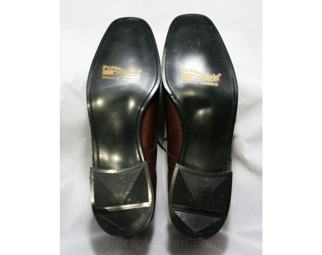 Men's Size 10 Shoes - 1960s Brown Leather Mens Oxfords - 10D Wide