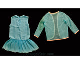 Girls Size 8 Flapper Style Dress - Mod 1960s Child's Blue Summer Sheath Pleated Skirt & Sheer Jacket - 60s Mini Go-Go Girl - Chest 29