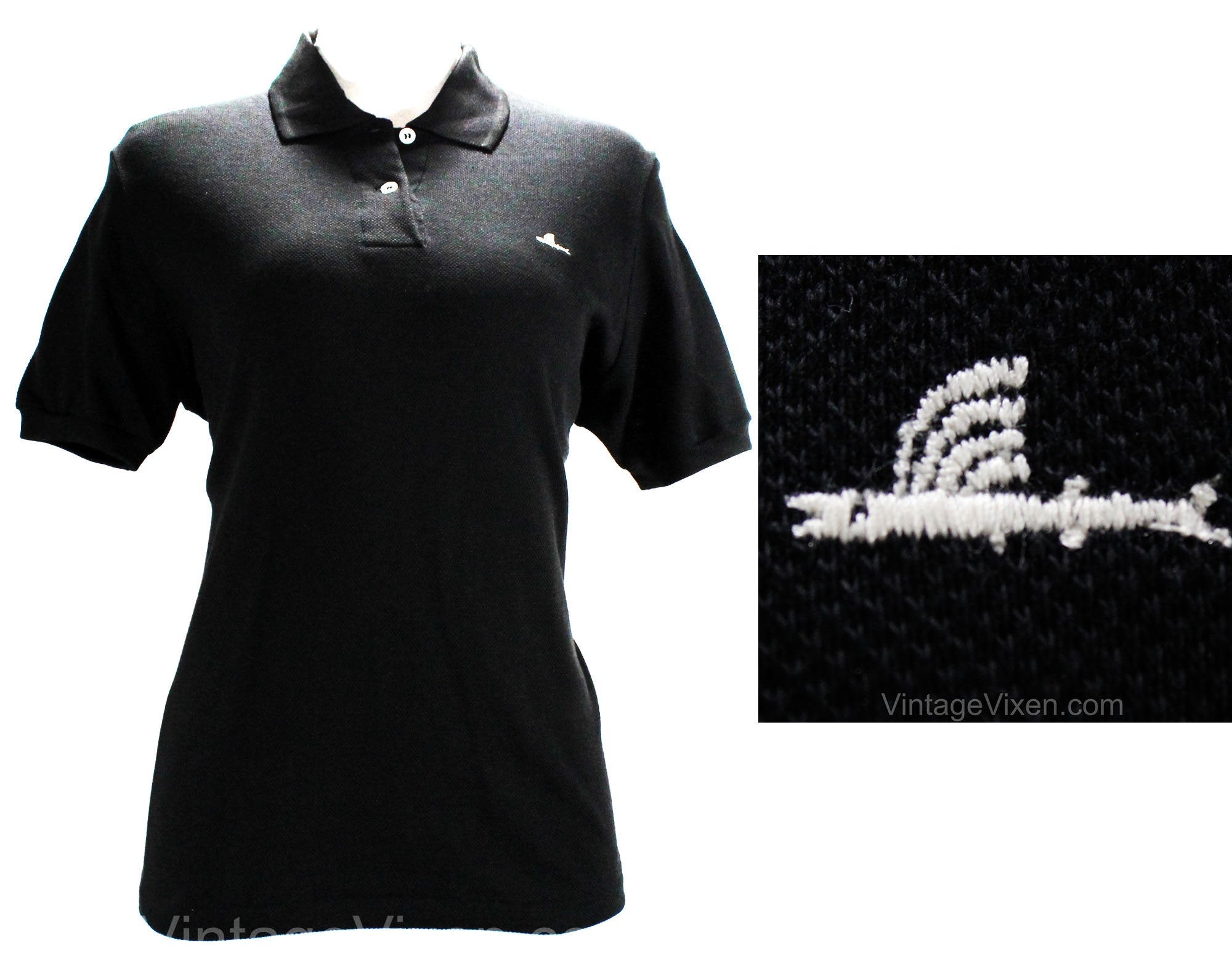 Small Black Polo Shirt by Catalina - 1950s Cotton Pique Knit