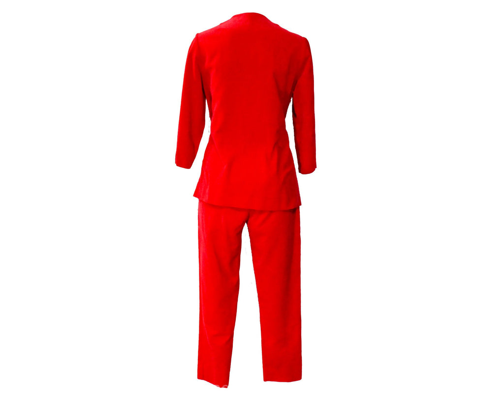 Size 8 1950s Pant Suit - Red Velveteen Tunic & Capri Cropped Pants 