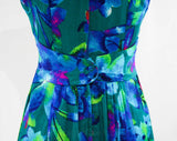 Size 8 Hawaiian Lounge Sun Dress - 1960s Summer Luau Style - Brilliant Blues - Teal Green - Hot Pink - Made in Hawaii - Bust 34.5 - 44667