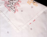 1950s Table Runner - Butterflies Novelty Embroidery - Starbursts & Butterfly Motif - White Gold Black Red - 50s Embroidered Dresser Runner