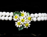 1940s Daisy Necklace & Earrings Set - Hand Beaded Daisies - White Yellow Green Glass Beads - Spring - 30s 40s Demi Parure - Made in Germany