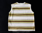 Size 10 Girl's 1960s Shirt - Striped Sleeveless Summer Tank - Girls 60s 70s Mod Top - Pink Brown Yellow White Rugby Stripes - Chest 29.5