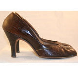 Beautiful Early 1950s Brown Lizard Heels & Original Box - Size 7 AAA - Shoes - High Heels - I. Miller - Electra II Last - Gold Trim- 32361-1