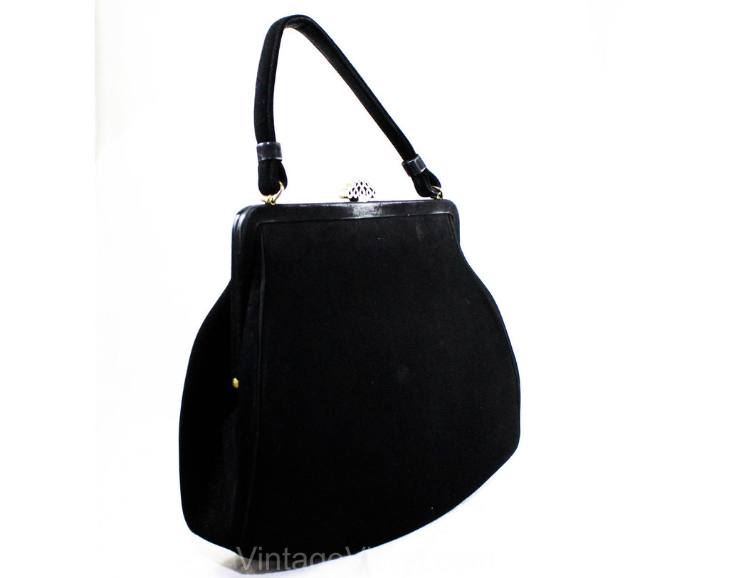 1950s Large Black Purse - 50's Lewis Fine Suede Bag - Mid Century Hand –  Vintage Vixen Clothing