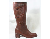 Size 5 Trompe L'Oeil 60s Boots - Brown Waterproof Rubber - Sophisticated 1960s - Faux Buckles - Fleece Lined - Unworn - Deadstock - 43295-18